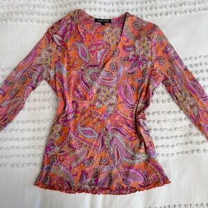 Kenny Dana Paisley Print Mesh Long Sleeve Blouse | Size Large | Great Condition